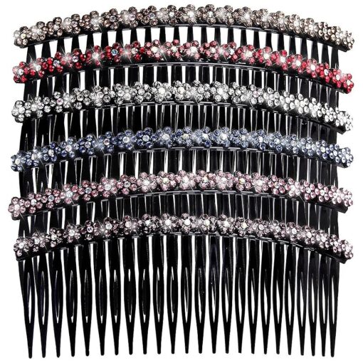 6 Pcs Hair Clip Comb for Girls Women Fashionable 24 Teeth Black Rhinestone Hair Side Combs for Women Plastic Bling Slide Combs for Hair Styling ( Plum blossom )