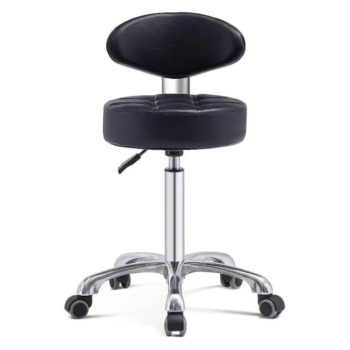 Adjustable Rolling Swivel Stool with Back Support for Salon, Massage, Tattoo and Home Kitchen, Shop Stool with Wheels Heavy Duty ( Black )