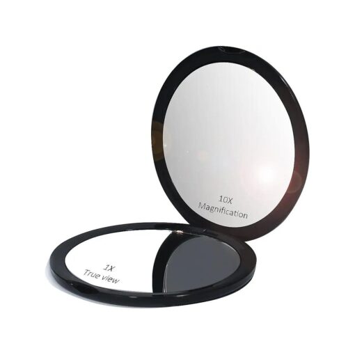 Makeup Pocket Mirror with 10x Magnification Glass Plus Plain Mirror ( Black )