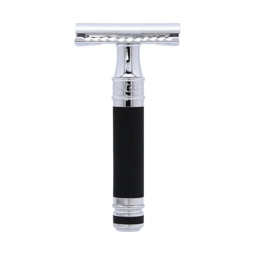 Edwin Jagger DES86RCBLAMZ Short Handled Classic Double Edge Manual Eco-Friendly and Reusable Safety Razor for Men and Women for Shaving Cream or Soap Fits All DE Razor Blades ( Black Rubber Coated )