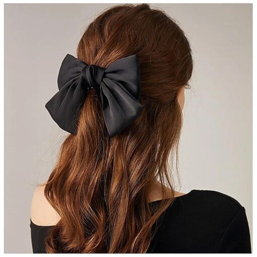 Vintage Bow Hair Clips Satin Bow Hair Barrettes Silk Hair Clip Barrette Retro Bowknot Hair Accessory Satin Ribbion Bowknot Clip Headpiece for Women and Girls Headdress ( Black )