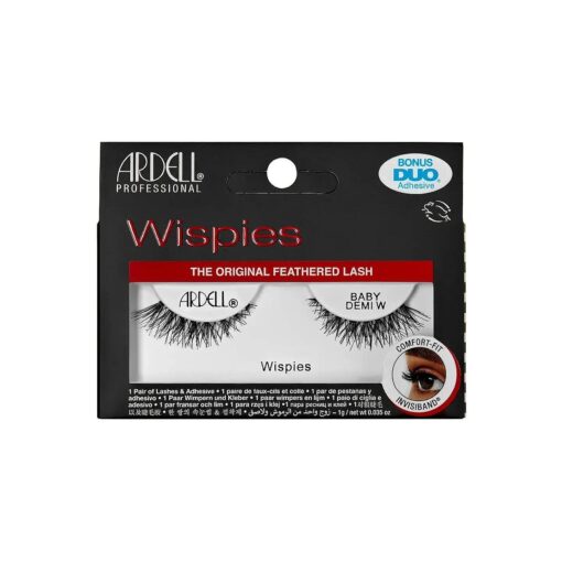 Ardell False Eyelashes Baby Demi Wispies Free Mini DUO Adhesive Black Short Length Light Volume Criss-Cross Feathering Curl Lashes Invisiband Comfortable Lashes Vegan-Friendly Cruelty-Free