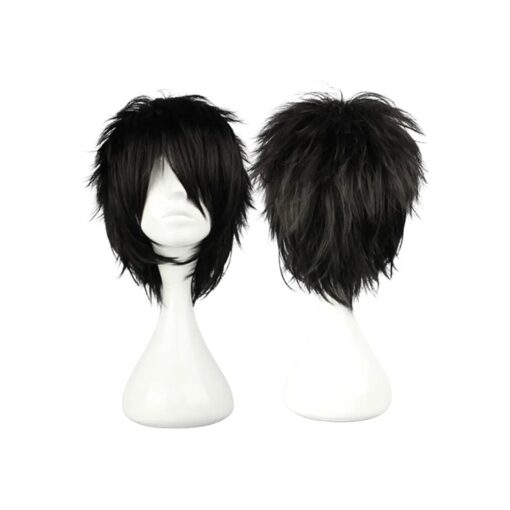 Short Black Cosplay Wig Spiky Fluffy Heat Resistant Synthetic Hair Emo Wig