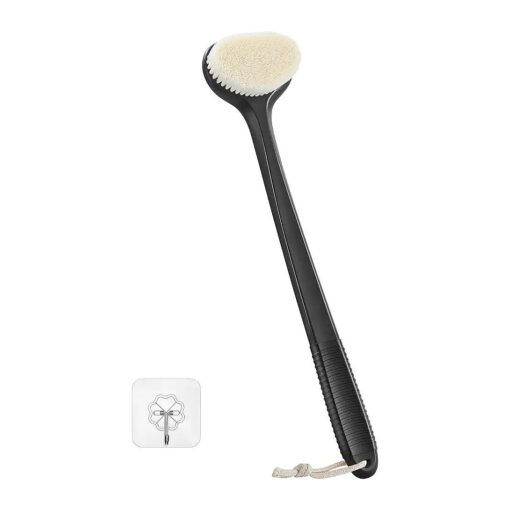 Shower Back Brush with Long Handle, 17" Non-Slip Plastic Handle Back Scrubber Back Brush for Shower Men Women, Moderate Bristles Shower Brush Back Scrubbers for Use in Shower-Black