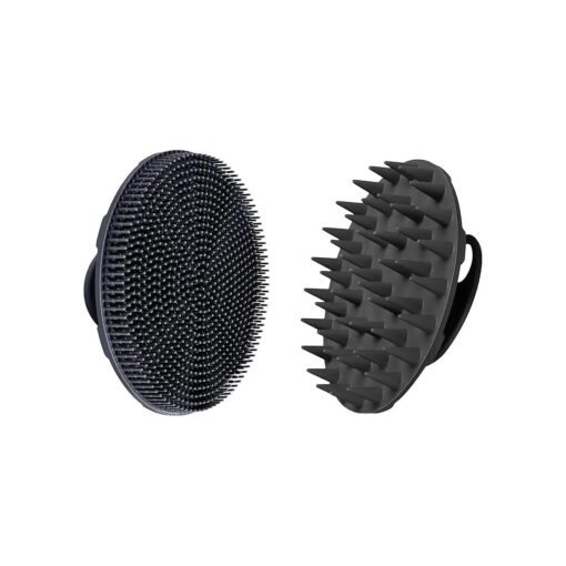 INNERNEED Food-Grade Soft Silicone Body Scrubber Shower Brush, with Scalp Massager Shampoo Brush, Wet & Dry Manual Scalp Care Hair Washing ( Black )