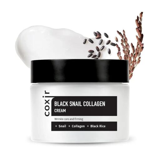 coxir BLACK SNAIL COLLAGEN CREAM l Black-3-Complex : Black Rice, Bean, Sesame, Snail Mucin, Collagen l Repairing & Firming l Korean Skin Care l Cruelty-Free, No Paraben [ 1.69 fl.oz ( Pack of 1 ) ]