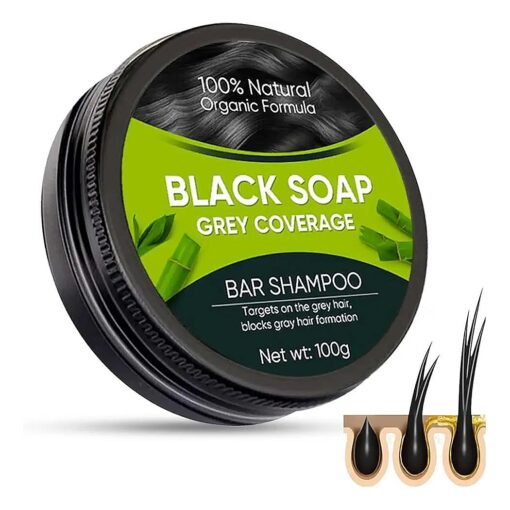 Black Soap Gray Hair Coverage Soap, Natural Black Soap Bar for Gray Hair, Bamboo Charcoal Black Hair Soap Restore Healthy Hair Color