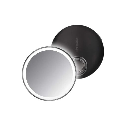 simplehuman Sensor Mirror Compact 4" Round, 3X Magnification, Black Stainless Steel