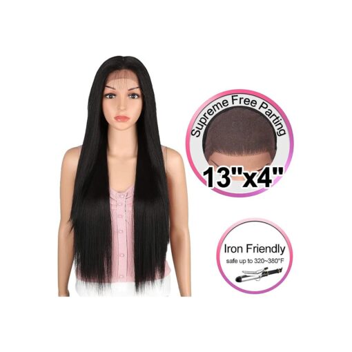 Joedir 30" Long Straight Wig Supreme Free Parting Lace Frontal Wigs With Baby Hair High Temperature Synthetic Wigs For Women 180 % Density Ombre Color Wigs 250g ( 1B )