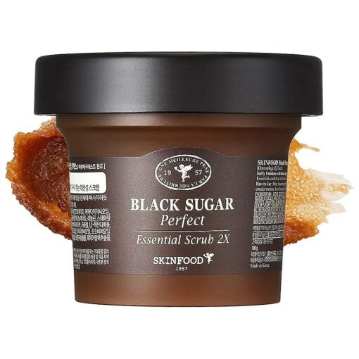 SKINFOOD Black Sugar Perfect Essential Scrub 2X 210g - Facial Exfoliating Massage Scrub w/o Irritation - Removes Blackheads & Dead Skin Cells - Sugar Scrub Body Exfoliator for Men & Women ( 7.4 fl.oz, )