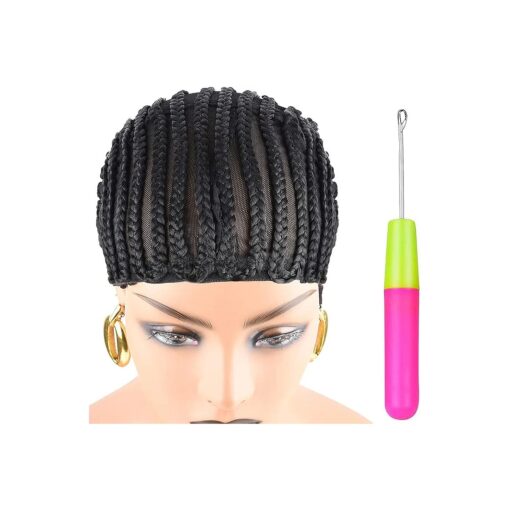 xccoco 1PCS Breathable Braided Crochet Cornrows Wig Caps for Making Synethic Wigs Stable Black Easier Sew in Braiding Wigs Cap Medium Size