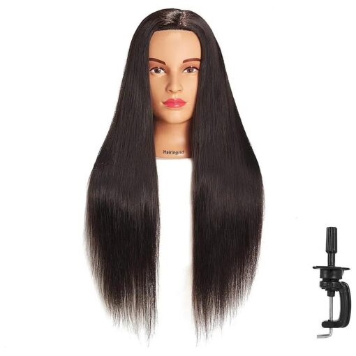 26" -28" Mannequin Head Hair Styling Training Manikin Cosmetology Doll Head Synthetic Fiber Hair and Free Clamp Holder ( Black )