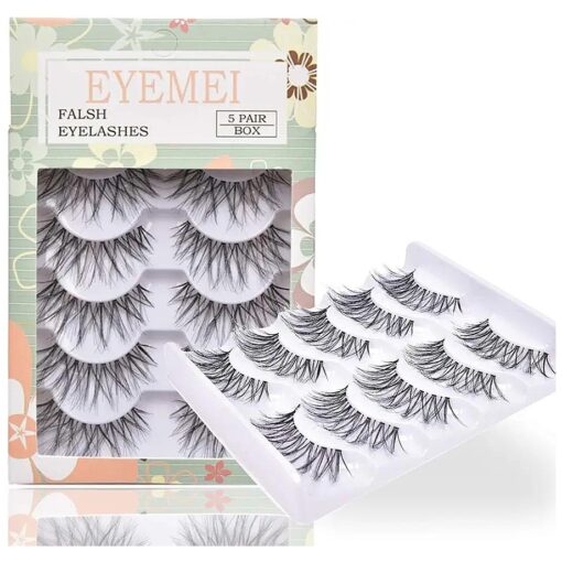 False Eyelashes 5 Pairs Multipack Synthetic Fiber Material 3D Lashes Natural Reusable Lashes for Professional Used for Women Girls by EYEMEI