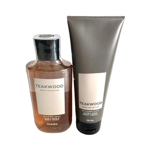 Bath and Body Works Teakwood Men 's Collection Ultra Shea Body Cream and 2 in 1 Hair and Body Wash ( 2 Pack Bundle )