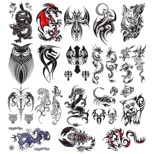 glaryyears 18 Sheets Dragon Black Temporary Tattoos for Men Teens, Animal Scorpions Wolf Owl Dark Tribal Tiger Cross, on Arm Shoulder Hand Leg Back Body Art 4.7" x7.5"