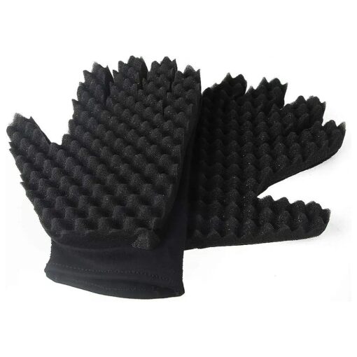 Magic Curly Sponge Gloves, liangxiang Curl Hair Sponge Gloves Tutorial for Barbers Wave Black Twist Brush Styling Tool Hair Brush Sponge Gloves ( 2 PCS )