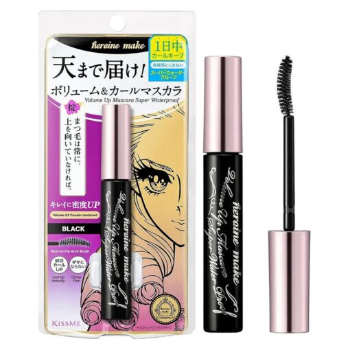 HEROINE MAKE by KISSME Volume UP Mascara Super Waterproof WP 01 Black | with Ultra Volumizing for Even Long-Lasting and Curl Eyelash for Women