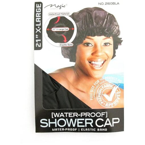 X-Large BLACK 21" Extra Large Water-Proof SHOWER CAP with Comfortable Elastic Band XL