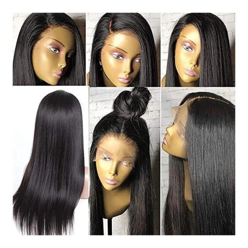 Human Hair Wigs with Baby Hair Silky Straight Remy Braziilian Human Hair Wig for Black Women Glueless Human Hair Lace Front Wigs Pre Plucked Lace Frontal Wig Human Hair Straight Hair 130 % Density 16"