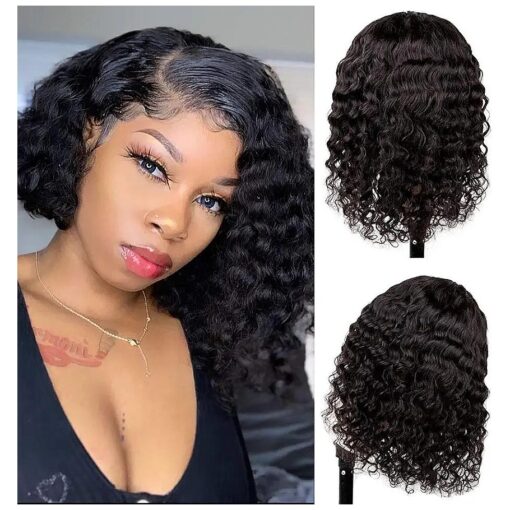 CAITLYN Short Bob Deep Wave Wig Lace Front 4x4 Closure Wigs Human Hair Wigs for Black Women Brazilian Virgin 150 % Density Glueless Bob Wigs Pre Plucked with Baby Hair 8 Inch