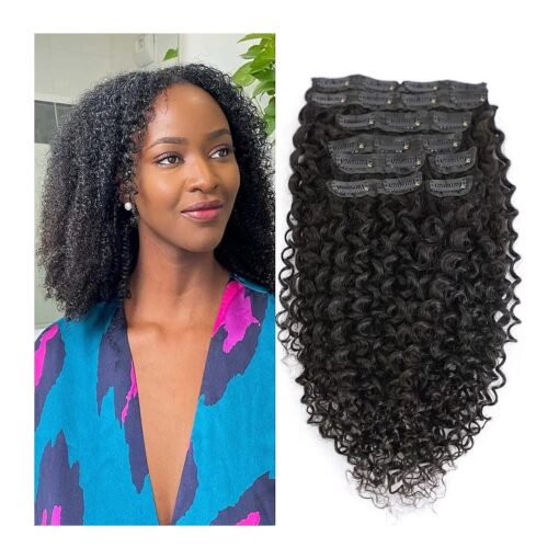 Kinky Curly Clip in Hair Extensions Real Human Hair for Black Women Full Head 8A Brazilian Real Hair 3c 4a Kinkys Curly Human Hair Clip ins Natural Color 8pcs 20 Clips 100g/Set ( 14 inch )