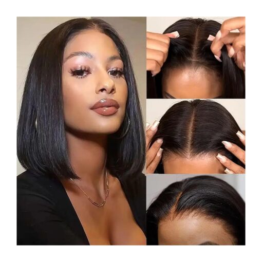 Glueless Bob Wigs Human Hair Wear And Go Glueless Wigs Pre Cut HD Lace Front Bob Wigs Human Hair Pre Plucked 180 Density No Glue 5x5 Closure Bob Wigs For Black Women With Baby Hair 14 Inch