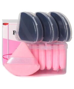 10Pcs Triangle Powder Puffs for Face Powder, Soft Velour Makeup Setting Powder Puff with Case, Black+Pink