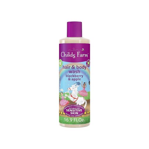 Childs Farm, Kids Hair & Body Wash for Dry, Sensitive Skin, Blackberry & Organic Apple, Gently Cleanses, Vegan, Cruelty-Free, 16.9 fl oz