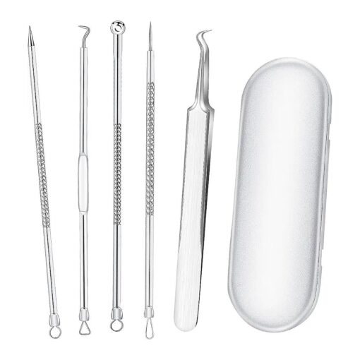 Blackhead Remover Tool Set, 5 PCS Curved Tweezer Blackhead Removal Tools, Pimple Spot Popper Removal Tool