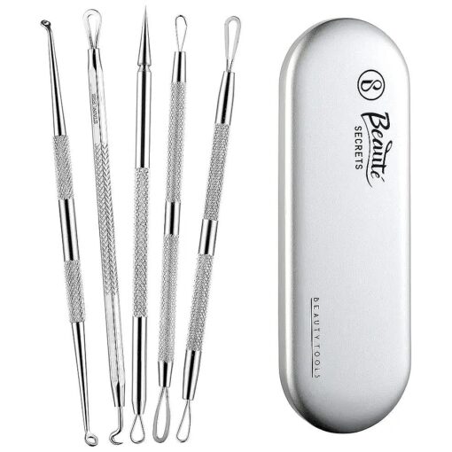 Blackhead Remover Pimple Comedone Extractor Tool, Acne Removal Kit - Treatment for Blemish, Whitehead Popping, Zit Removing for Nose Face Skin with Metal Case, Silver