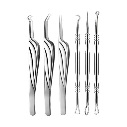 FVION Blackhead and Acne Extractor Kit, Professional Pimple Popper Tool Kit, Acne Tweezers and Blackhead Remover Tools for Face, 6 PCS Surgical Extractor Pimple Popping Tools