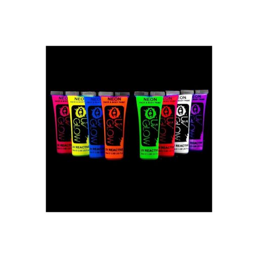 Blacklight Face and Body Paint 0.68oz - Set of 8 Tubes - Neon Fluorescent