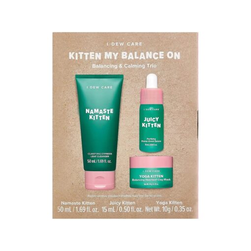 I Dew Care Skincare Set - Kitten My Balance On | With Kaolin, Heartleaf Extract, Foam Cleanser, Wash-off Mask, Serum For Blemish Skin, Gift, Travel Size, Korean Skincare, TSA Friendly Sizes