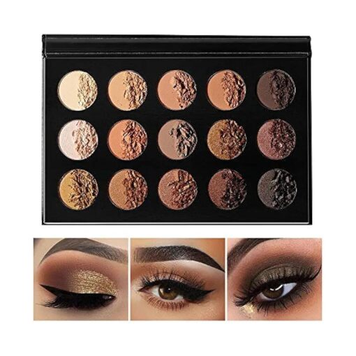 Nude Gold Eyeshadow Palette Natural Naked Smokey Warm Neutral 15 Shades, DE'LANCI Ultra-Blendable High Pigmented Matte Shimmer Matallic Long Lasting Waterproof Eye Shadow Pallet, Travel Size Makeup