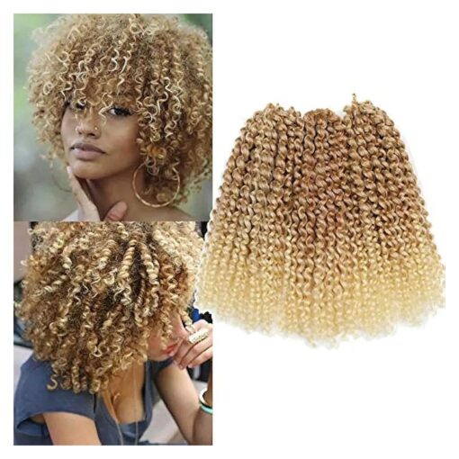 Kinky Curl Short Hairstyle 8 Inch 3pcs/pack Afro Kinky Twist Hair Blonde Soft Synthetic Crochet Braiding Hair Extention ( blonde )