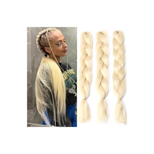 Blonde ( 613 # ) Braiding Hair Extensions Blonde Braid Crochet Twist Hair Synthetic High Temperature Fiber for Women 24 Inches 100g/bundle ( 3 Bundles/Pack,613 # )