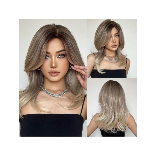 BERON Blonde Ombre Long Wigs Women Girls Curly Wavy Hair Wig Heat Resistant Synthetic Natural Looking Wig