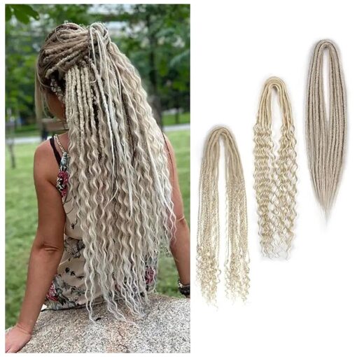 24 Inch Double Ended Dreadlock Extensions Sets, 20 Strands 3 In 1 Mixed Synthetic Dreads Extensions, 613 Blonde Straight & Curly & Boho Handmade Dreads Hippie Style Dreadlocks for Woman