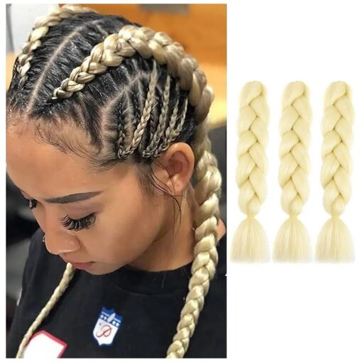 Blonde Braiding Hair 613 Kanekalon Braiding Hair for Women Jumbo Braid Hair Extensions for Crochet 3pcs High Temperature Synthetic Fiber for Box Braids ( Color : Blonde )