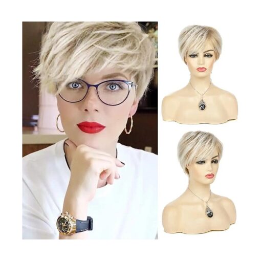 Sallcks Short Blonde Wigs for Women Layered Synthetic Heat Resistant Pixie Wig for Party Cosplay Use