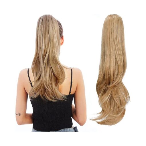 Ponytail Extension, Hair Extension Ponytail 20" Long Claw Hair Extension Synthetic Wavy Straight Hairpieces Ponytail Clip in Ponytail Wig Daily Fluffy Pony Tail for Women ( Blonde )