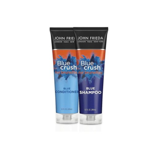 John Frieda Blue Crush Blue Shampoo and Conditioner Set for Brunettes, Crush Brassy Tones for Brunettes, 8.3 Fl Oz ( Pack of 2 )