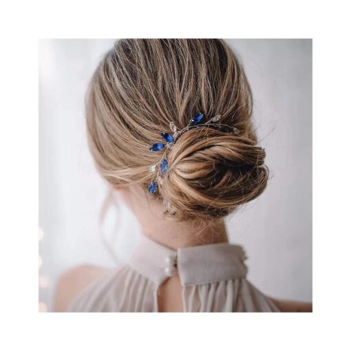 fxmimior Simple Dainty Blue Crystal Rhinestone Hair Comb Hair Accessories with Rhinestone Bridal Silver Side Combs for Women and Girls Hair Ornaments in the form of Combs