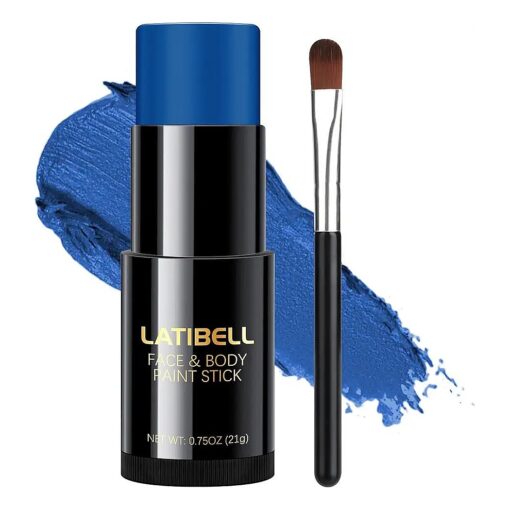 Blue Face Body Paint Sticks for Kids Adults, Oil Based Halloween Face Painting Kit with Brush, Body Paint Blue Eye Black Stick for Sport Match Football Cosplay Costume Party, 0.75 oz