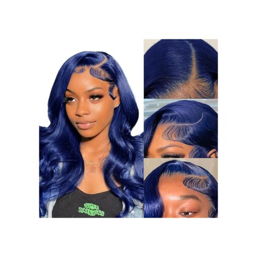 LuAiJa Blue Lace Front Wig Human Hair Body Wave 13x4 HD Lace Blue Colored Lace Front Wigs Pre Plucked 150 % Density Blue Wigs Human Hair Dark Blue Wig Human Hair 18 inch