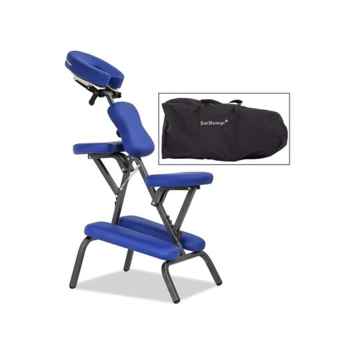 PayLessHere Massage Chair Portable Tattoo Chair Folding Height Adjustable 2 Inch Thick Sponge Light Weight Therapy Chairs Carring Bag Face Cradle Travel Spa Chairs, Blue