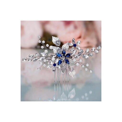 Olbye Wedding Hair Comb Blue Rhinestone Bridal Hair Accessories for Bride and Bridesmaids Wedding Hair Piece Silver