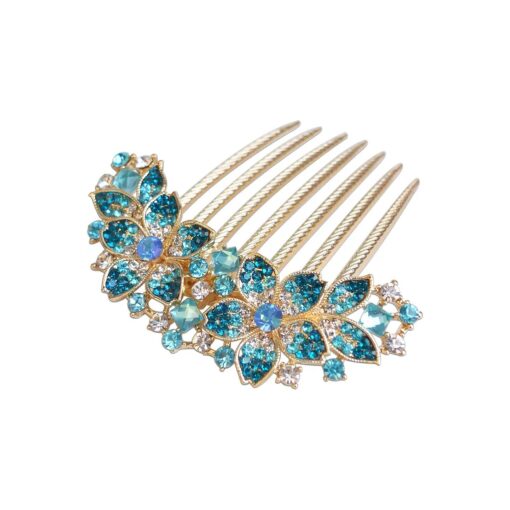 Women Rhinestone Inlaid Flower Hair Comb Hairpin Barrette Accessory, Also Perfect Mother 's Day Gifts for Mom ( Blue )