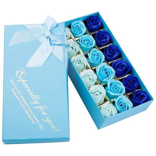 18 PCS Floral Scented Bath Soap Rose Flower Petals, Plant Essential Oil Rose Soap Set, Best Gifts for Her Women Girls Mom Lover Birthday Valentine Christmas ( Blue )