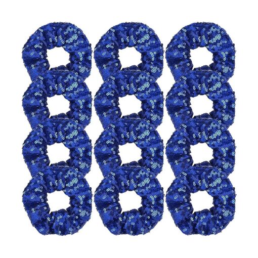 12 Pcs Sequin Hair Scrunchies Hair Bobbles Metallic Elastics Ponytail Holders Hair Wrist Ties Bands Cloth Scrunchies for Show Gym Dance Party Club Girl Women ( Blue )